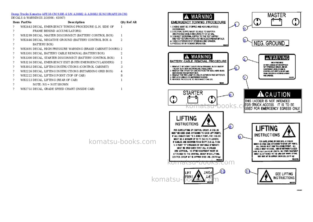 Komatsu afe59-cm 930e-4 s/n a30882 & a30883 suncor Parts catalog cover Page 3