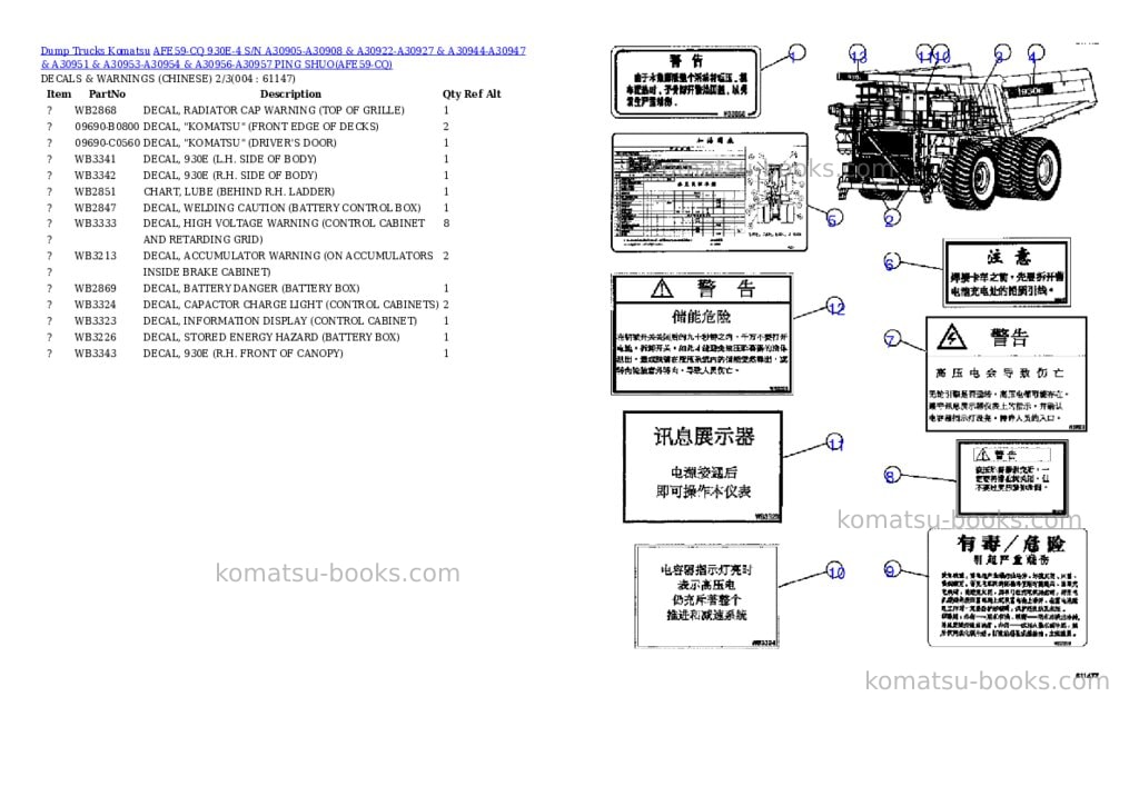 Komatsu afe59-cq 930e-4 s/n a30905-a30908 & a30922-a30927 & a30944-a30947 & a30951 & a30953-a30954 & a30956-a30957 ping shuo Parts catalog cover Page 2