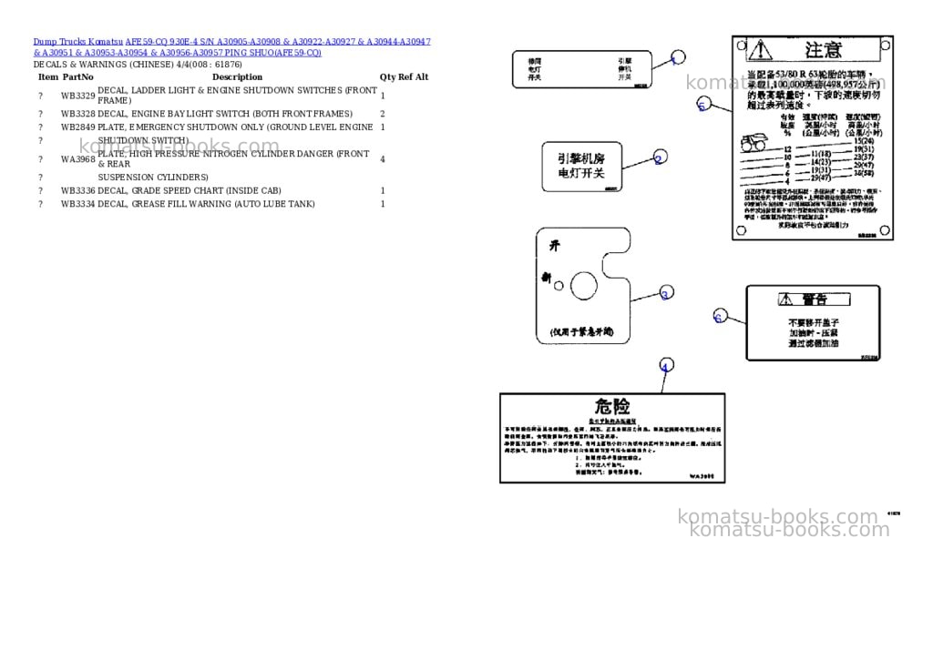 Komatsu afe59-cq 930e-4 s/n a30905-a30908 & a30922-a30927 & a30944-a30947 & a30951 & a30953-a30954 & a30956-a30957 ping shuo Parts catalog cover Page 4