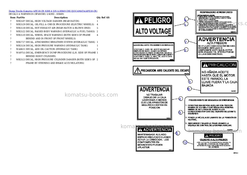 Komatsu afe59-cr 930e-4 s/n a30949 chuquicamata Parts catalog cover