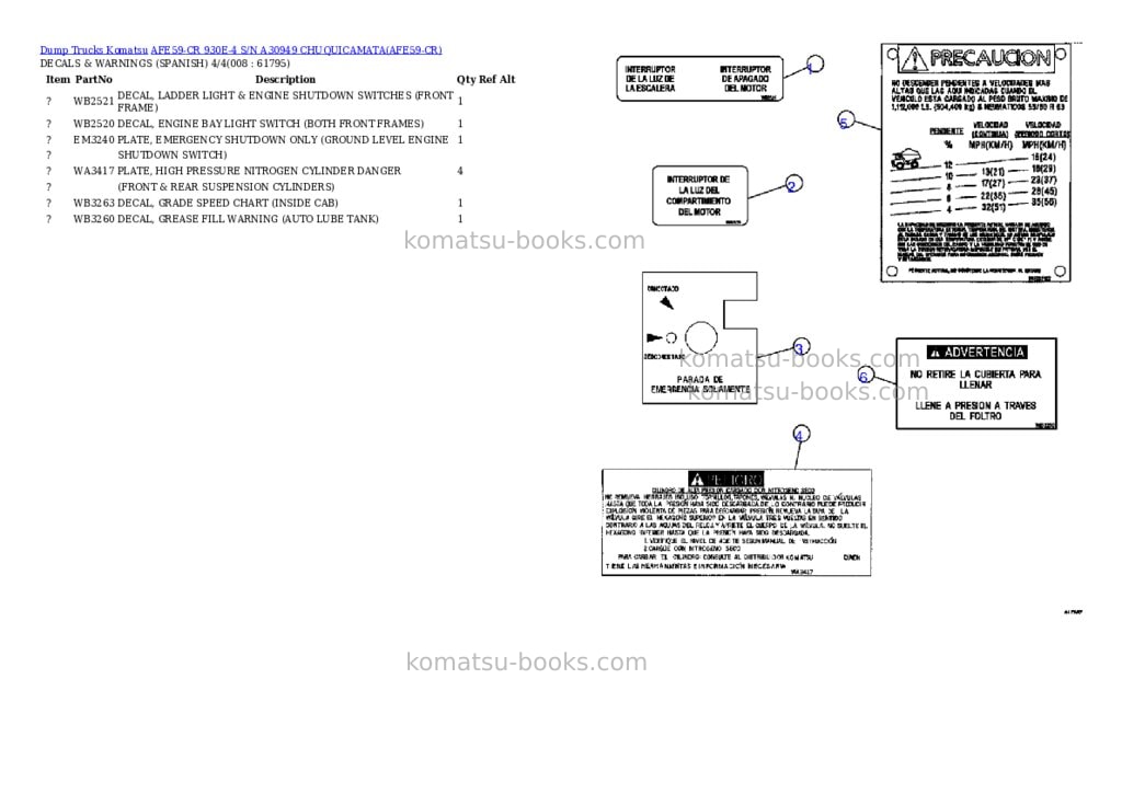 Komatsu afe59-cr 930e-4 s/n a30949 chuquicamata Parts catalog cover Page 4