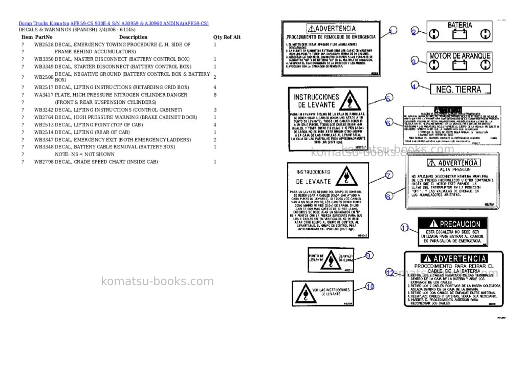 Komatsu afe59-cs 930e-4 s/n a30959 & a30960 andina Parts catalog cover Page 3