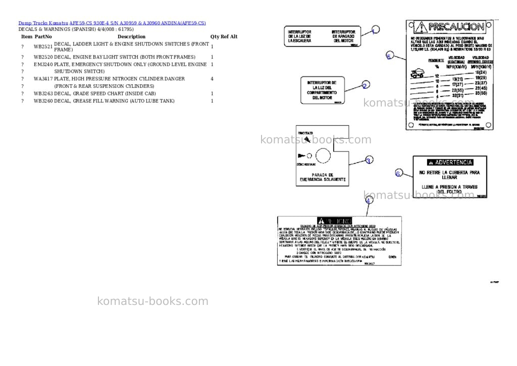 Komatsu afe59-cs 930e-4 s/n a30959 & a30960 andina Parts catalog cover Page 4