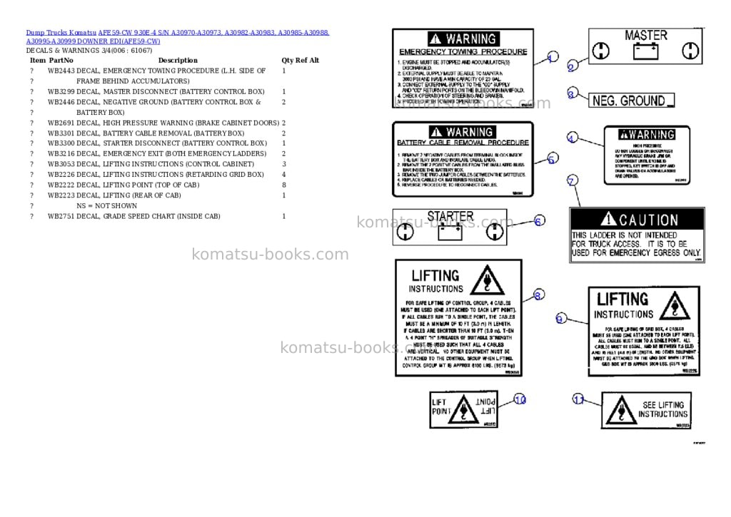 Komatsu afe59-cw 930e-4 s/n a30970-a30973, a30982-a30983, a30985-a30988, a30995-a30999 downer edi Parts catalog cover Page 3 Komatsu afe59-cw 930e-4 s/n a30970-a30973, a30982-a30983, a30985-a30988, a30995-a30999 downer edi Parts catalog cover Page 3