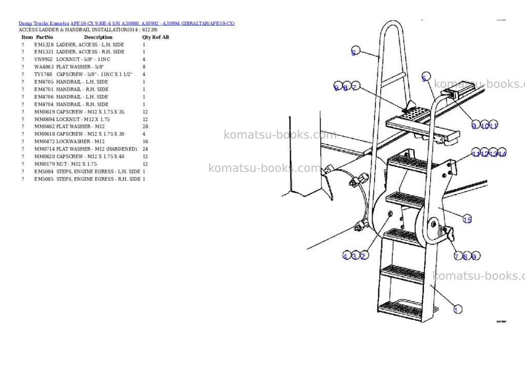 Komatsu afe59-cx 930e-4 s/n a30980, a30992 - a30994 gibraltar Parts catalog cover