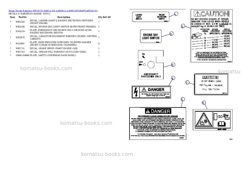 Komatsu afe59-cy 930e-4 s/n a30990 & a30991 hycroft Parts catalog cover Page 4