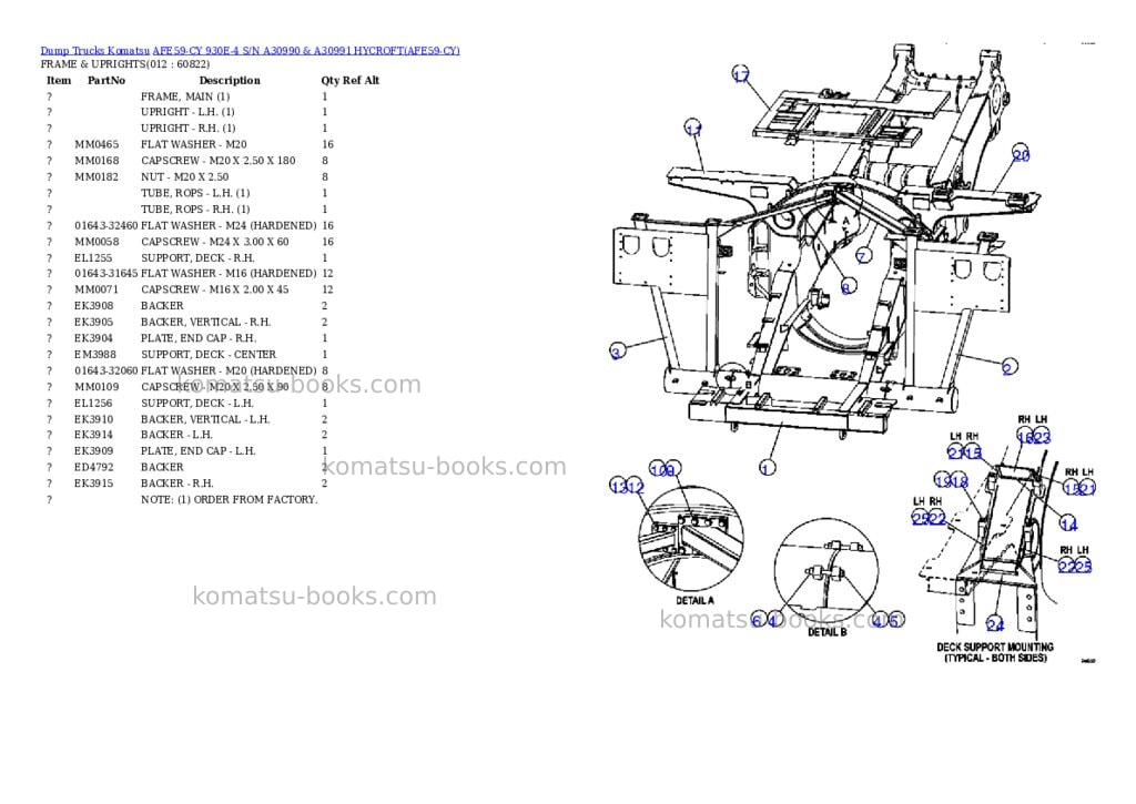 Komatsu afe59-cy 930e-4 s/n a30990 & a30991 hycroft Parts catalog cover Page 6
