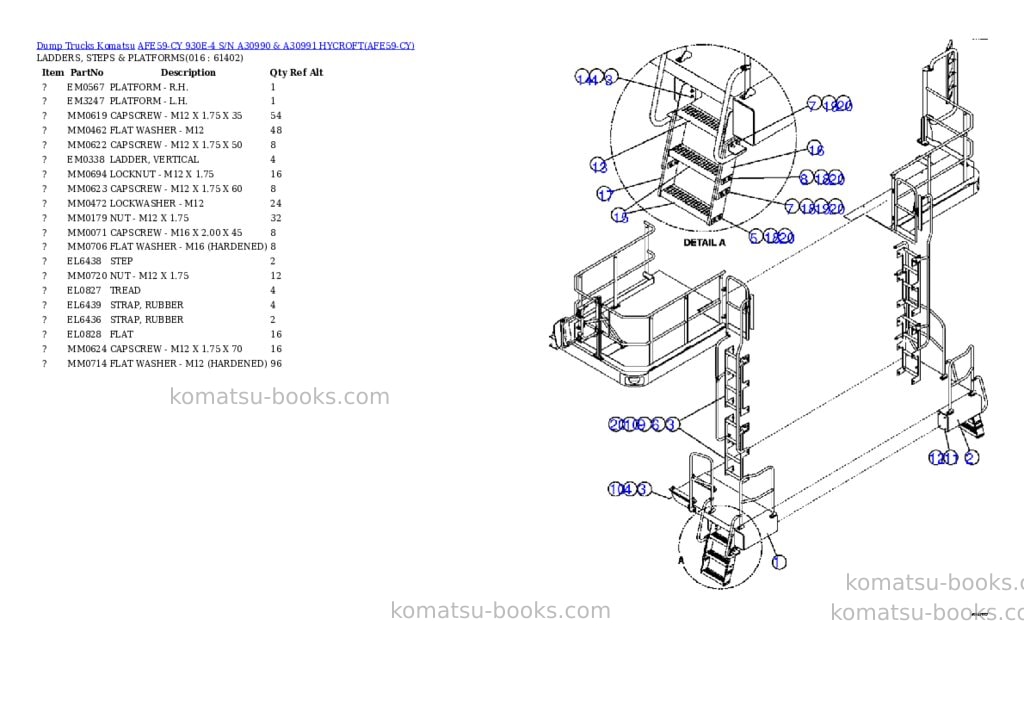 Komatsu afe59-cy 930e-4 s/n a30990 & a30991 hycroft Parts catalog cover Page 8
