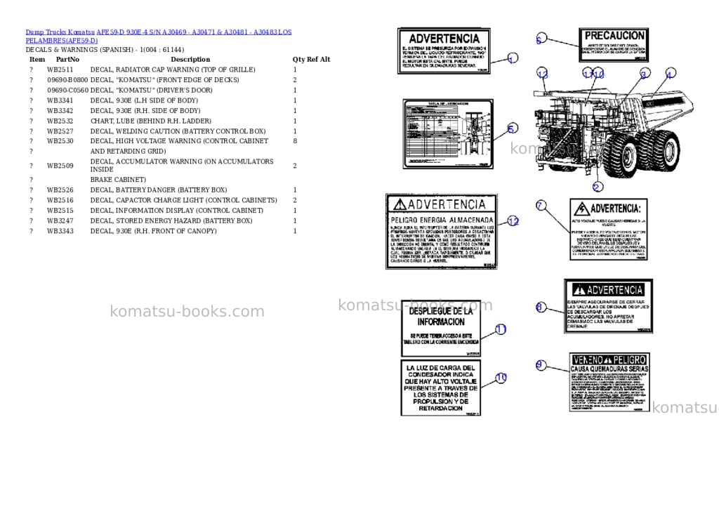 Komatsu afe59-d 930e-4 s/n a30469 - a30471 & a30481 - a30483 los pelambres Parts catalog cover Page 2 Komatsu afe59-d 930e-4 s/n a30469 - a30471 & a30481 - a30483 los pelambres Parts catalog cover Page 2