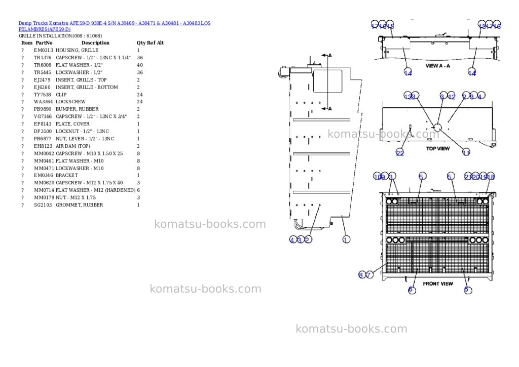 Komatsu afe59-d 930e-4 s/n a30469 - a30471 & a30481 - a30483 los pelambres Parts catalog cover Page 4 Komatsu afe59-d 930e-4 s/n a30469 - a30471 & a30481 - a30483 los pelambres Parts catalog cover Page 4