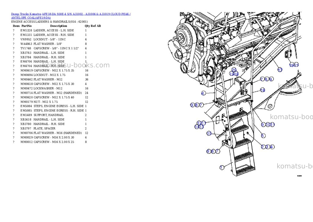 Komatsu afe59-da 930e-4 s/n a31002 - a31006 & a31019 cloud peak / antelope coal Parts catalog cover Page 7 Komatsu afe59-da 930e-4 s/n a31002 - a31006 & a31019 cloud peak / antelope coal Parts catalog cover Page 7