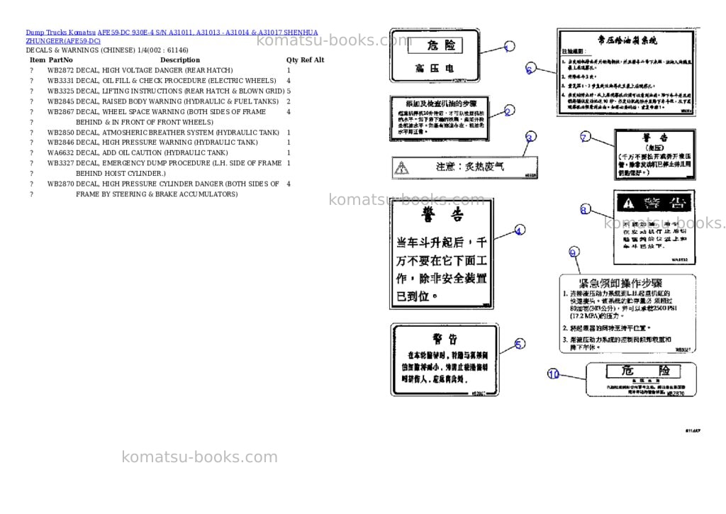 Komatsu afe59-dc 930e-4 s/n a31011, a31013 - a31014 & a31017 shenhua zhungeer Parts catalog cover