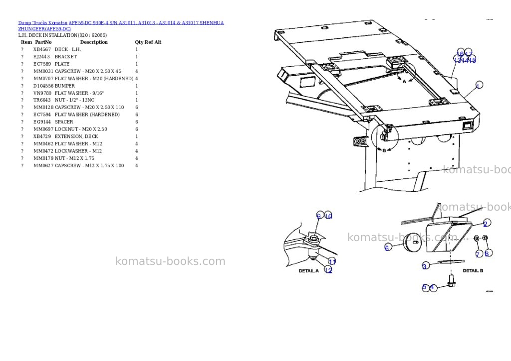 Komatsu afe59-dc 930e-4 s/n a31011, a31013 - a31014 & a31017 shenhua zhungeer Parts catalog cover Page 10