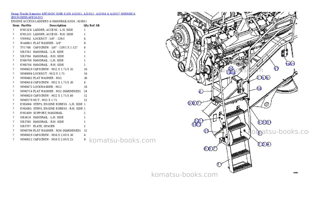Komatsu afe59-dc 930e-4 s/n a31011, a31013 - a31014 & a31017 shenhua zhungeer Parts catalog cover Page 7