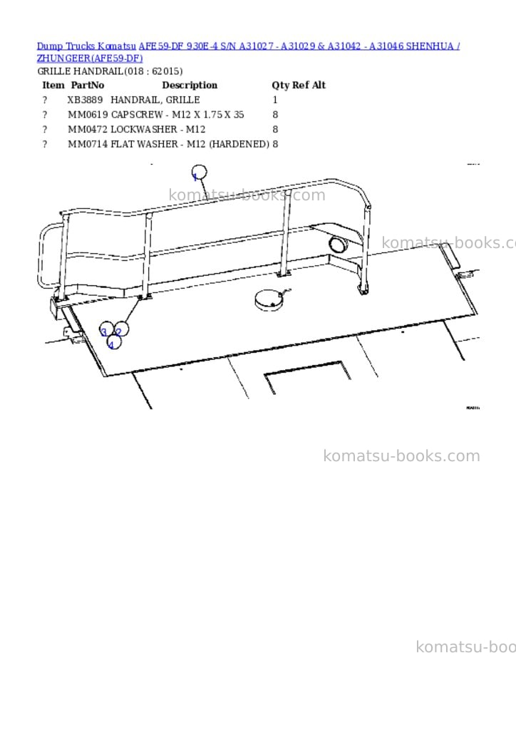 Komatsu afe59-df 930e-4 s/n a31027 - a31029 & a31042 - a31046 shenhua / zhungeer Parts catalog cover Page 9