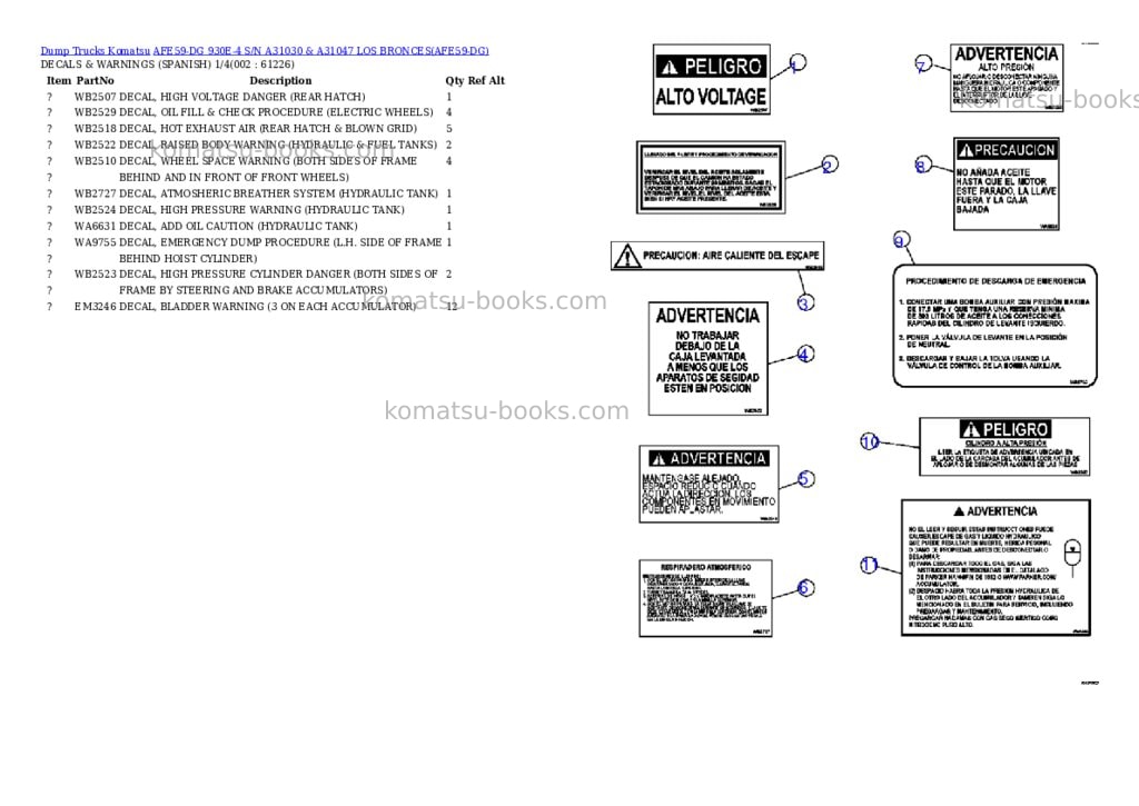 Komatsu afe59-dg 930e-4 s/n a31030 & a31047 los bronces Parts catalog cover