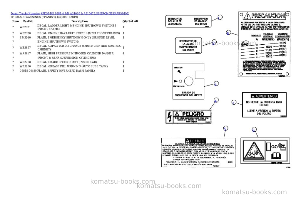 Komatsu afe59-dg 930e-4 s/n a31030 & a31047 los bronces Parts catalog cover Page 4
