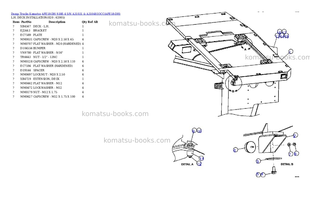 Komatsu afe59-dh 930e-4 s/n a31031 & a31048 iocc Parts catalog cover Page 10
