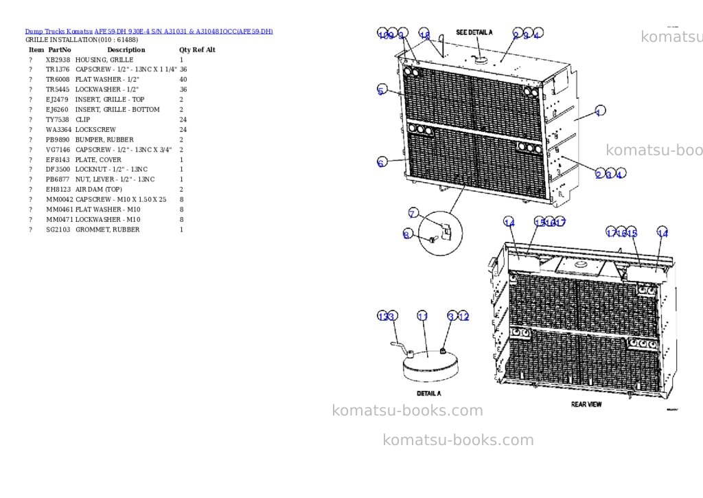 Komatsu afe59-dh 930e-4 s/n a31031 & a31048 iocc Parts catalog cover Page 5