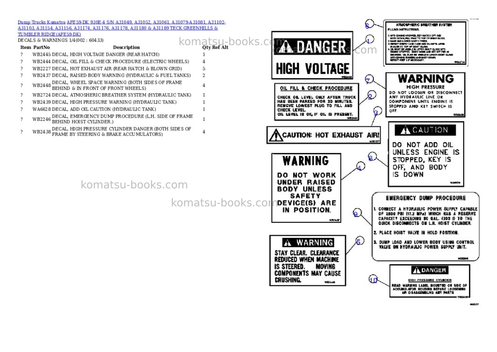 Komatsu afe59-dk 930e-4 s/n a31049, a31052, a31061, a31079-a31081, a31102-a31103, a31154, a31156, a31174, a31176, a31178, a31180 & a31189 teck greenhills & tumbler ridge Parts catalog cover Komatsu afe59-dk 930e-4 s/n a31049, a31052, a31061, a31079-a31081, a31102-a31103, a31154, a31156, a31174, a31176, a31178, a31180 & a31189 teck greenhills & tumbler ridge Parts catalog cover