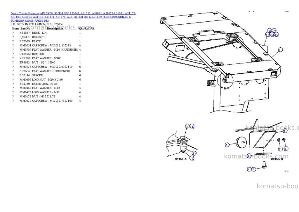 Komatsu afe59-dk 930e-4 s/n a31049, a31052, a31061, a31079-a31081, a31102-a31103, a31154, a31156, a31174, a31176, a31178, a31180 & a31189 teck greenhills & tumbler ridge Parts catalog cover Page 10 Komatsu afe59-dk 930e-4 s/n a31049, a31052, a31061, a31079-a31081, a31102-a31103, a31154, a31156, a31174, a31176, a31178, a31180 & a31189 teck greenhills & tumbler ridge Parts catalog cover Page 10