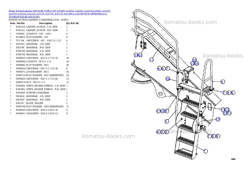 Komatsu afe59-dk 930e-4 s/n a31049, a31052, a31061, a31079-a31081, a31102-a31103, a31154, a31156, a31174, a31176, a31178, a31180 & a31189 teck greenhills & tumbler ridge Parts catalog cover Page 7 Komatsu afe59-dk 930e-4 s/n a31049, a31052, a31061, a31079-a31081, a31102-a31103, a31154, a31156, a31174, a31176, a31178, a31180 & a31189 teck greenhills & tumbler ridge Parts catalog cover Page 7