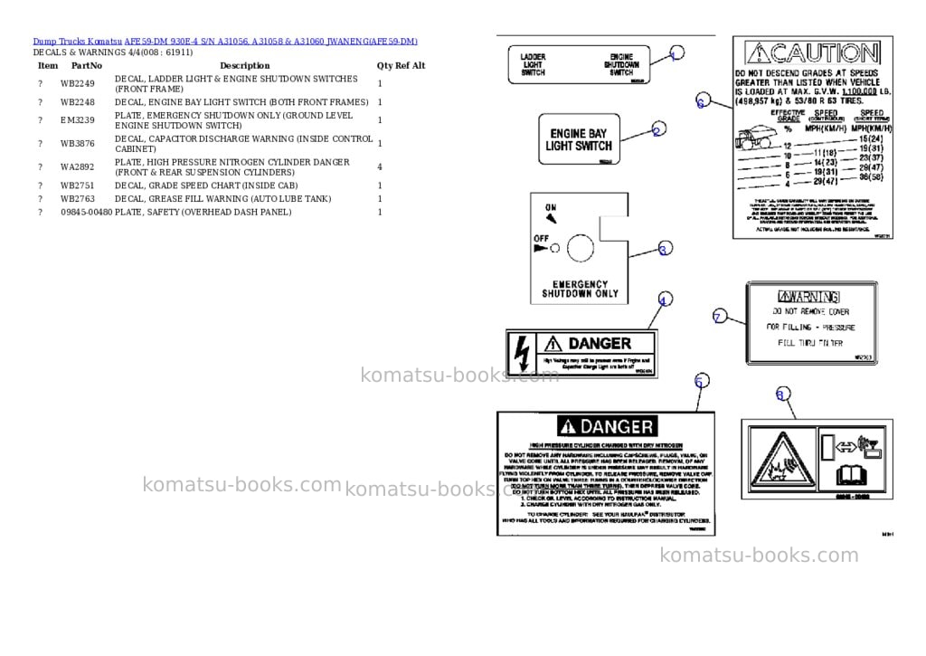 Komatsu afe59-dm 930e-4 s/n a31056, a31058 & a31060 jwaneng Parts catalog cover Page 4