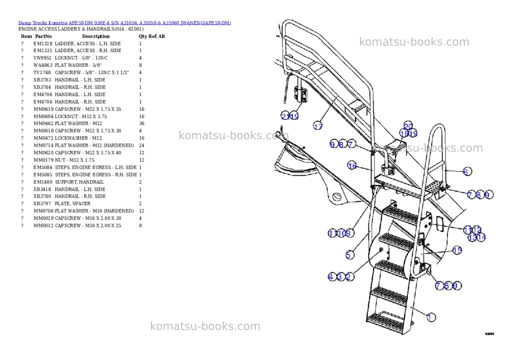 Komatsu afe59-dm 930e-4 s/n a31056, a31058 & a31060 jwaneng Parts catalog cover Page 7