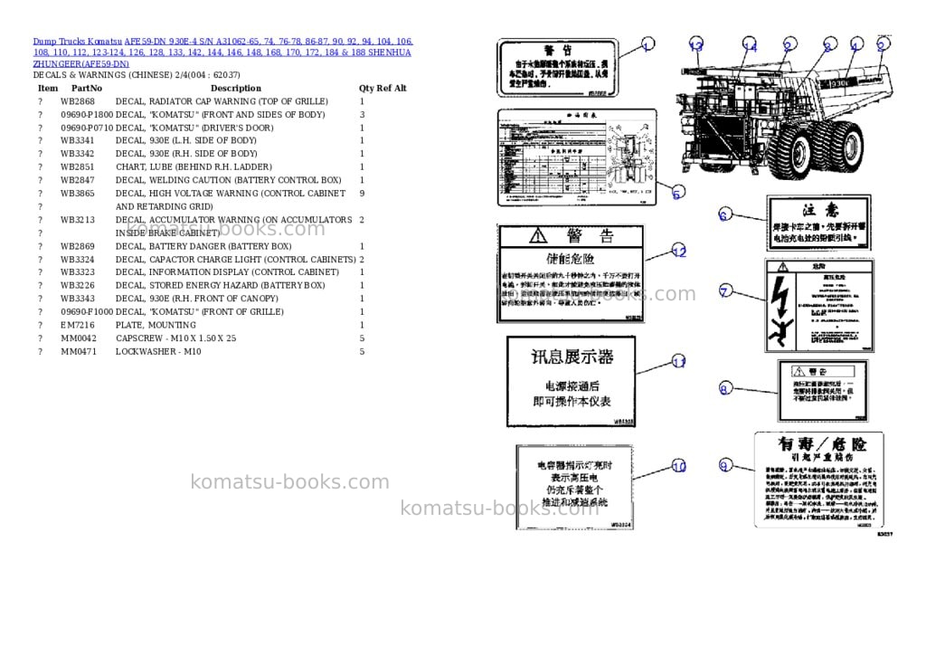Komatsu afe59-dn 930e-4 s/n a31062-65, 74, 76-78, 86-87, 90, 92, 94, 104, 106, 108, 110, 112, 123-124, 126, 128, 133, 142, 144, 146, 148, 168, 170, 172, 184 & 188 shenhua zhungeer Parts catalog cover Page 2 Komatsu afe59-dn 930e-4 s/n a31062-65, 74, 76-78, 86-87, 90, 92, 94, 104, 106, 108, 110, 112, 123-124, 126, 128, 133, 142, 144, 146, 148, 168, 170, 172, 184 & 188 shenhua zhungeer Parts catalog cover Page 2