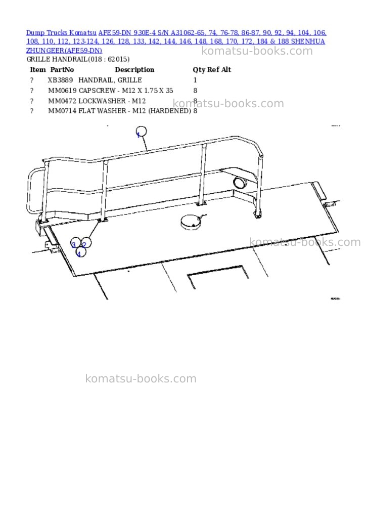 Komatsu afe59-dn 930e-4 s/n a31062-65, 74, 76-78, 86-87, 90, 92, 94, 104, 106, 108, 110, 112, 123-124, 126, 128, 133, 142, 144, 146, 148, 168, 170, 172, 184 & 188 shenhua zhungeer Parts catalog cover Page 9 Komatsu afe59-dn 930e-4 s/n a31062-65, 74, 76-78, 86-87, 90, 92, 94, 104, 106, 108, 110, 112, 123-124, 126, 128, 133, 142, 144, 146, 148, 168, 170, 172, 184 & 188 shenhua zhungeer Parts catalog cover Page 9