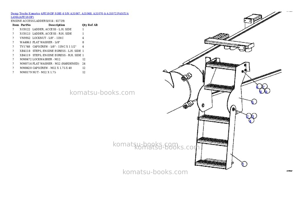 Komatsu afe59-dp 930e-4 s/n a31067, a31068, a31070 & a31072 pascua lama Parts catalog cover Page 7 Komatsu afe59-dp 930e-4 s/n a31067, a31068, a31070 & a31072 pascua lama Parts catalog cover Page 7