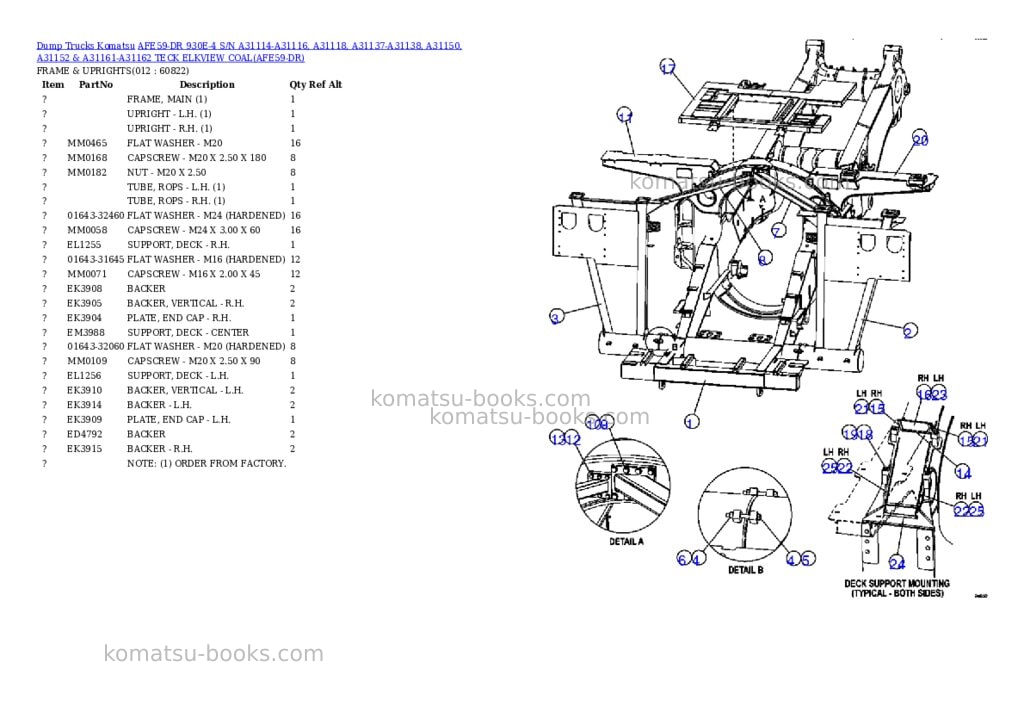 Komatsu afe59-dr 930e-4 s/n a31114-a31116, a31118, a31137-a31138, a31150, a31152 & a31161-a31162 teck elkview coal Parts catalog cover Page 6