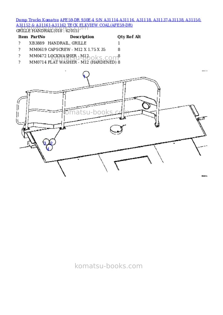Komatsu afe59-dr 930e-4 s/n a31114-a31116, a31118, a31137-a31138, a31150, a31152 & a31161-a31162 teck elkview coal Parts catalog cover Page 9