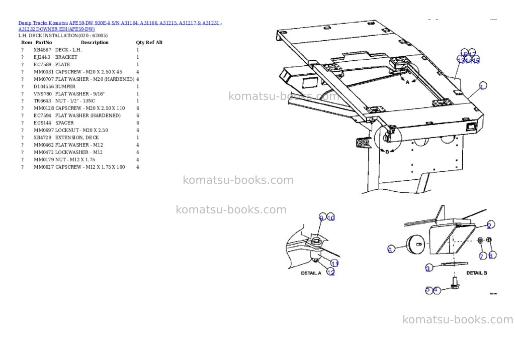 Komatsu afe59-dw 930e-4 s/n a31164, a31166, a31215, a31217 & a31231 - a31232 downer edi Parts catalog cover Page 10