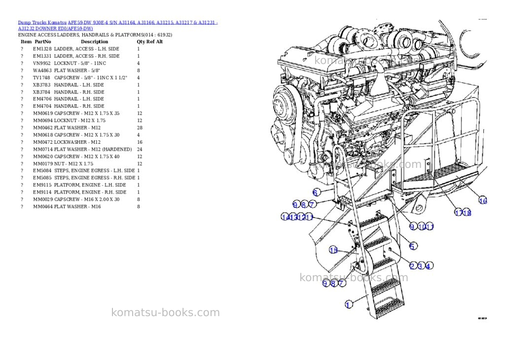 Komatsu afe59-dw 930e-4 s/n a31164, a31166, a31215, a31217 & a31231 - a31232 downer edi Parts catalog cover Page 7