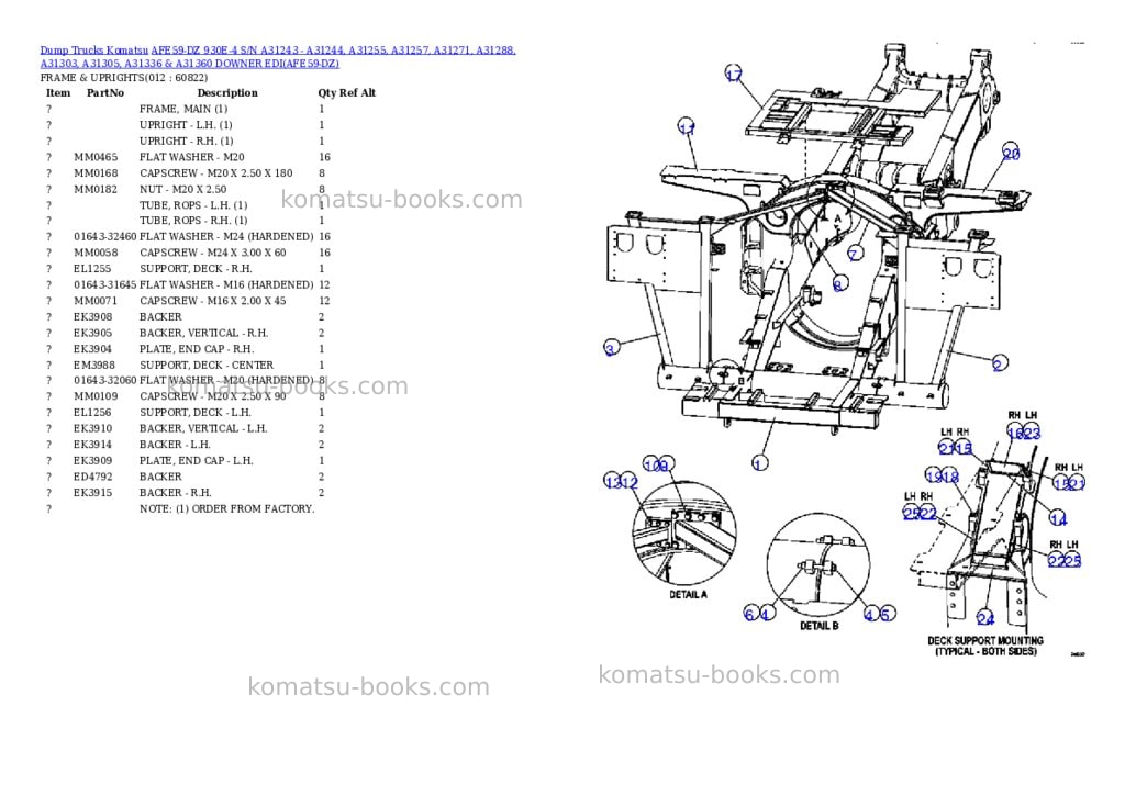 Komatsu afe59-dz 930e-4 s/n a31243 - a31244, a31255, a31257, a31271, a31288, a31303, a31305, a31336 & a31360 downer edi Parts catalog cover Page 6