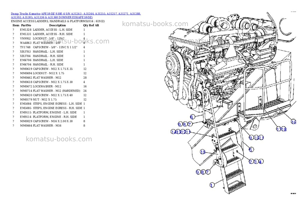 Komatsu afe59-dz 930e-4 s/n a31243 - a31244, a31255, a31257, a31271, a31288, a31303, a31305, a31336 & a31360 downer edi Parts catalog cover Page 7