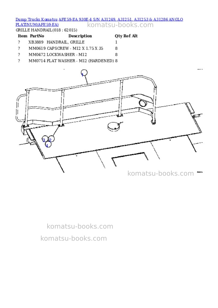 Komatsu afe59-ea 930e-4 s/n a31249, a31251, a31253 & a31286 anglo platinum Parts catalog cover Page 9 Komatsu afe59-ea 930e-4 s/n a31249, a31251, a31253 & a31286 anglo platinum Parts catalog cover Page 9