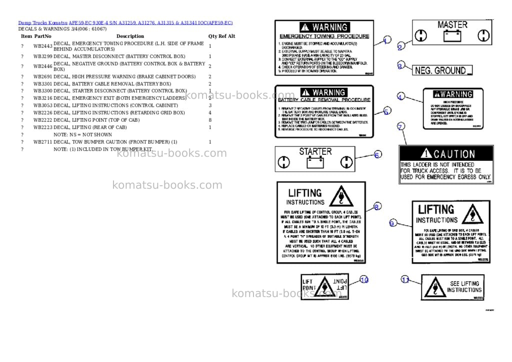 Komatsu afe59-ec 930e-4 s/n a31259, a31276, a31315 & a31341 ioc Parts catalog cover Page 3 Komatsu afe59-ec 930e-4 s/n a31259, a31276, a31315 & a31341 ioc Parts catalog cover Page 3