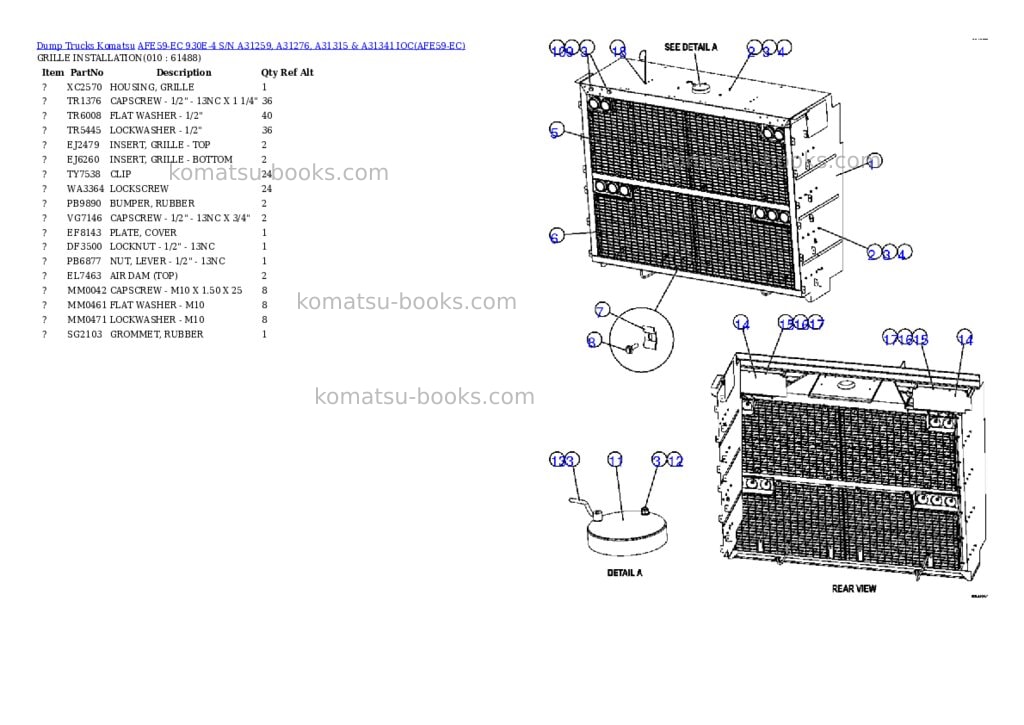 Komatsu afe59-ec 930e-4 s/n a31259, a31276, a31315 & a31341 ioc Parts catalog cover Page 5 Komatsu afe59-ec 930e-4 s/n a31259, a31276, a31315 & a31341 ioc Parts catalog cover Page 5