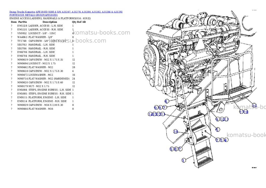 Komatsu afe59-ed 930e-4 s/n a31267, a31278, a31280, a31282, a31284 & a31292 fortescue metals group Parts catalog cover Page 7