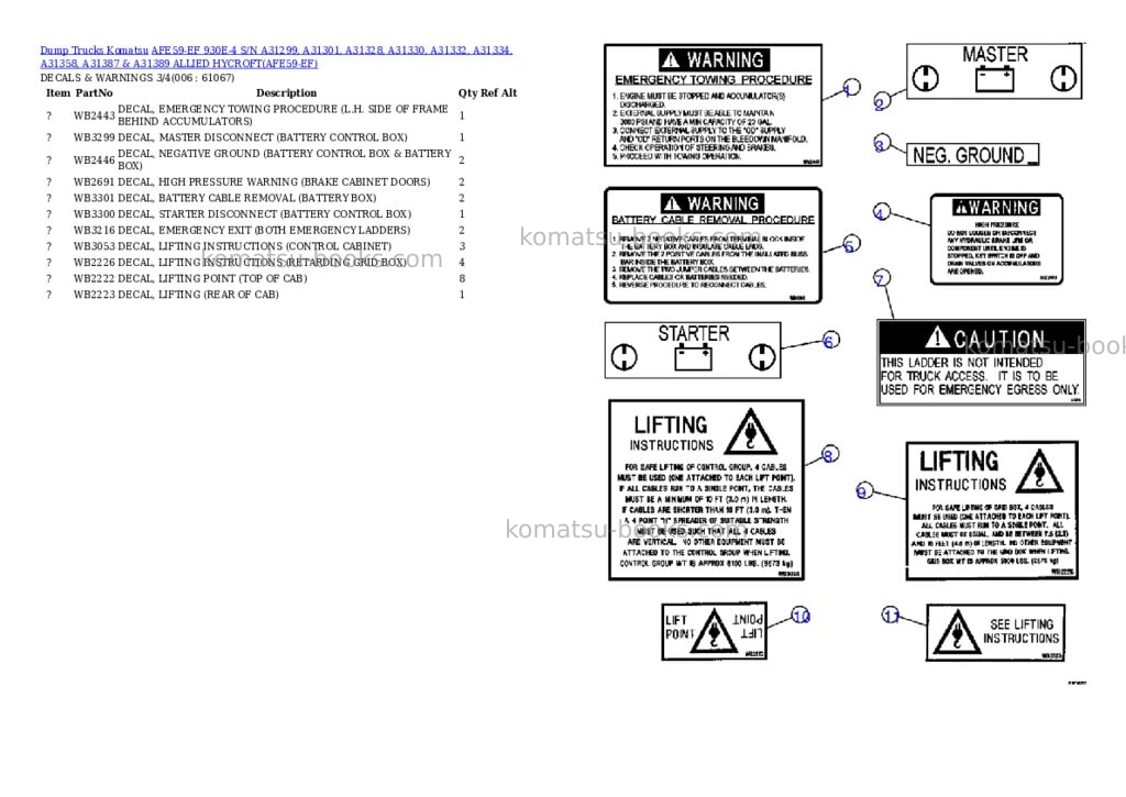Komatsu afe59-ef 930e-4 s/n a31299, a31301, a31328, a31330, a31332, a31334, a31358, a31387 & a31389 allied hycroft Parts catalog cover Page 3