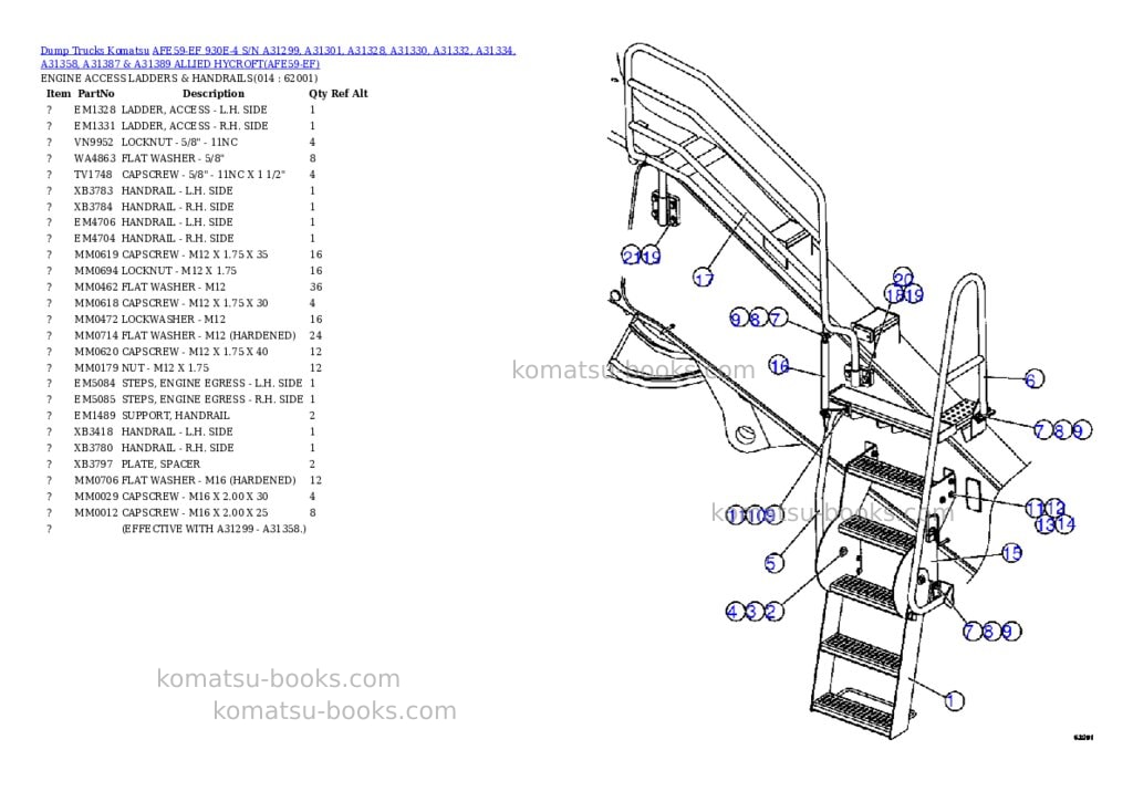 Komatsu afe59-ef 930e-4 s/n a31299, a31301, a31328, a31330, a31332, a31334, a31358, a31387 & a31389 allied hycroft Parts catalog cover Page 7