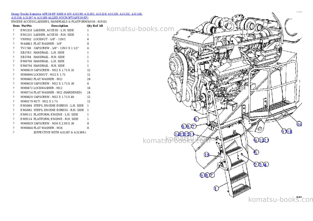 Komatsu afe59-ef 930e-4 s/n a31299, a31301, a31328, a31330, a31332, a31334, a31358, a31387 & a31389 allied hycroft Parts catalog cover Page 8