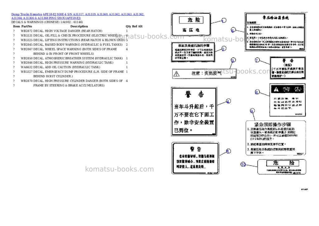 Komatsu afe59-ej 930e-4 s/n a31317, a31319, a31340, a31342, a31343, a31362, a31364, a31366 & a31368 ping shou Parts catalog cover Komatsu afe59-ej 930e-4 s/n a31317, a31319, a31340, a31342, a31343, a31362, a31364, a31366 & a31368 ping shou Parts catalog cover