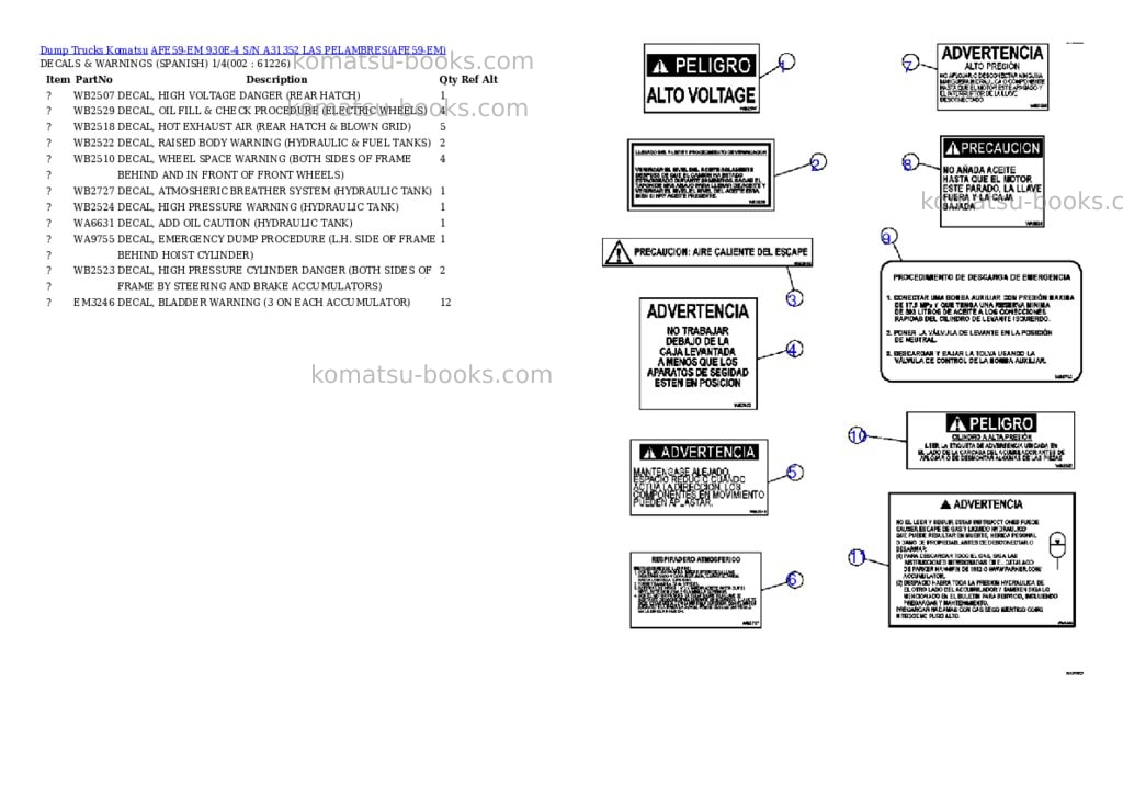 Komatsu afe59-em 930e-4 s/n a31352 las pelambres Parts catalog cover