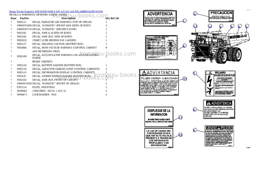 Komatsu afe59-em 930e-4 s/n a31352 las pelambres Parts catalog cover Page 2