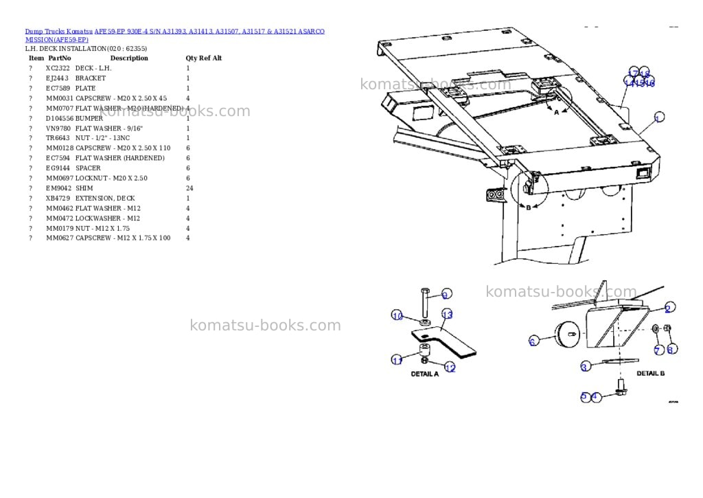 Komatsu afe59-ep 930e-4 s/n a31393, a31413, a31507, a31517 & a31521 asarco mission Parts catalog cover Page 10 Komatsu afe59-ep 930e-4 s/n a31393, a31413, a31507, a31517 & a31521 asarco mission Parts catalog cover Page 10