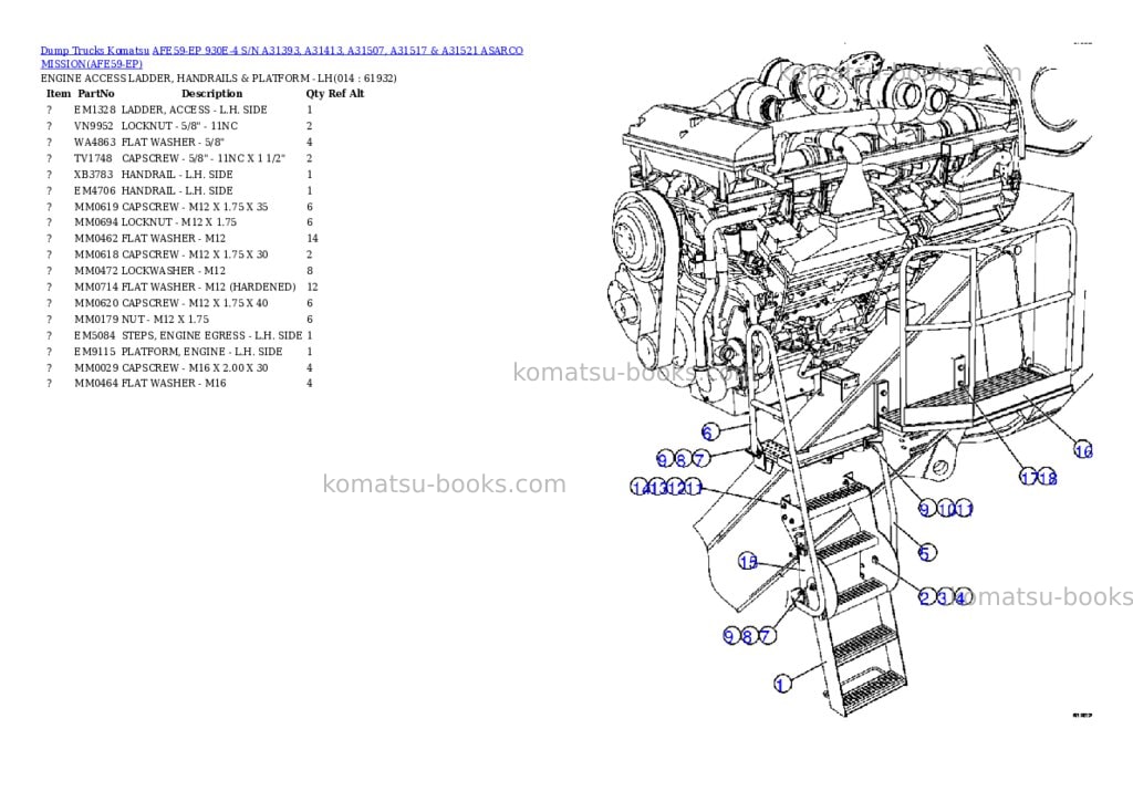 Komatsu afe59-ep 930e-4 s/n a31393, a31413, a31507, a31517 & a31521 asarco mission Parts catalog cover Page 7 Komatsu afe59-ep 930e-4 s/n a31393, a31413, a31507, a31517 & a31521 asarco mission Parts catalog cover Page 7