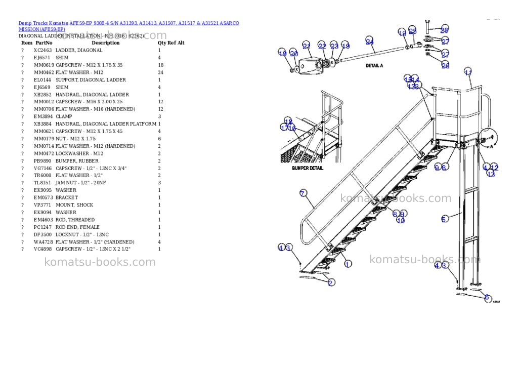 Komatsu afe59-ep 930e-4 s/n a31393, a31413, a31507, a31517 & a31521 asarco mission Parts catalog cover Page 8 Komatsu afe59-ep 930e-4 s/n a31393, a31413, a31507, a31517 & a31521 asarco mission Parts catalog cover Page 8